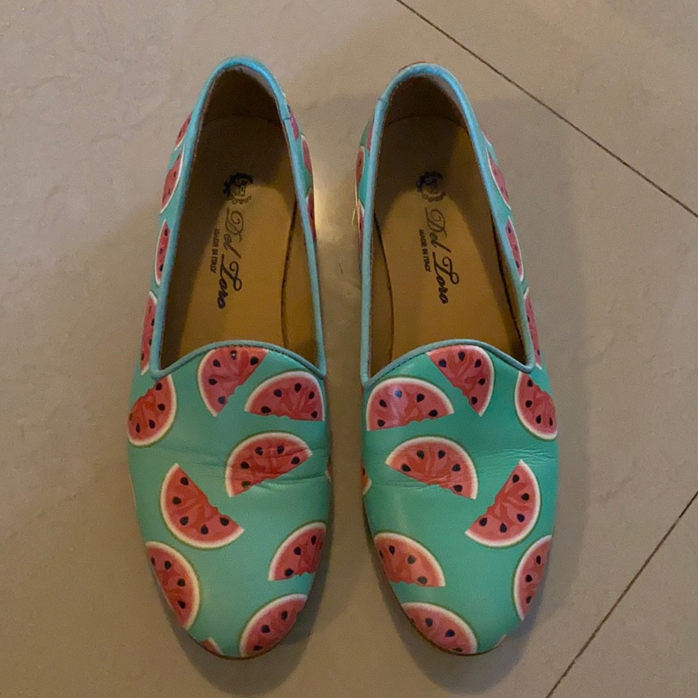 Del Toro printed leather watermelon slippers